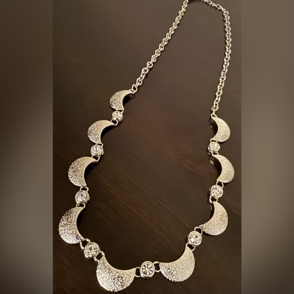 Elegant Silver Crescent Necklace | Dainty Minimalist Crystal Statement Jewelry - Picture 4 of 7